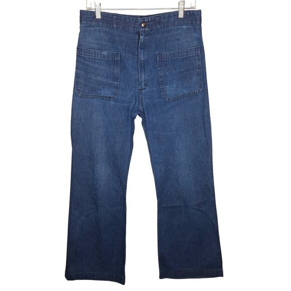 Vintage Seafarer Naval Wide Leg Jean High Rise Flares Dungarees Navy 30.5 X 30.5 - Picture 1 of 13